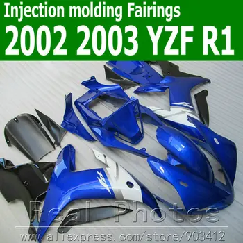 100% Комплект обтекателей для литья под давлением YAMAHA R1 2002 2003 YZF R1 синий черный комплект обтекателей 02 03 мотоцикл JK36