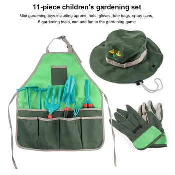 11 шт., детский Садовый набор инструментов, Посадочный фартук, шляпа, сумка, развивающая игрушка