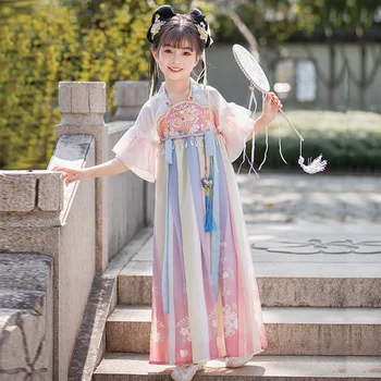 2023, Китайское платье Hanfu, Весенне-летний костюм для девочек, Древняя Традиционная Юбка, Карнавальная Фея, Розовый Косплей Для детей