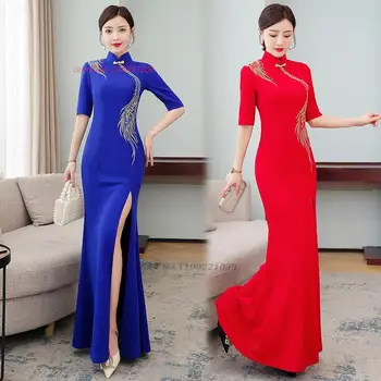 2023 китайское традиционное платье улучшенное ципао с национальной цветочной вышивкой платье чонсам восточное банкетное вечернее платье vestido