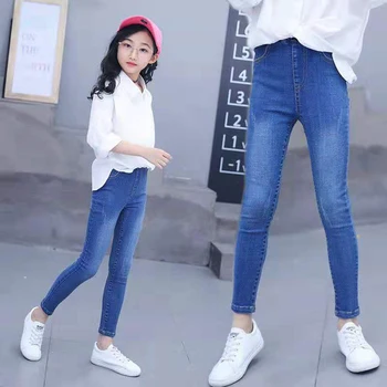 3 Стиля, Новые модные джинсовые штаны с дырками синего цвета для девочек, весенне-осенние повседневные детские брюки для девочек, возраст от 3 до 12 лет