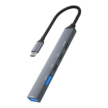5 Портов USB C Концентратор для Ноутбука 5 в 1 USB-адаптер Type C Высокоскоростной Передачи данных 5 Гбит/с PD100W Из Алюминиевого Сплава Челнока