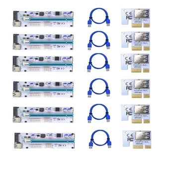6 шт. Riser Card 008s VER008S 3 в 1 Molex 4Pin SATA 6PIN PCIE PCI-E PCI Express Адаптер 1X16X USB3.0 Удлинитель Для майнинга