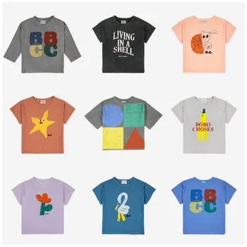 Bobo 2023, Новые Летние Детские футболки для мальчиков, Футболка с короткими рукавами для маленьких девочек, Одежда из Хлопка с мультяшным принтом, Детские Топы