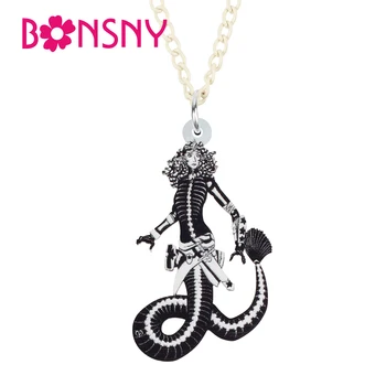 BONSNY Hallween Акриловое черное ожерелье с Сиреной в виде Змеи, подвеска, Модная длинная цепочка, новинка, ювелирные изделия Для женщин, девочек, подростков, подарки