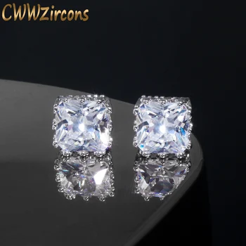 CWWZircons 2022, новый дизайн, цвет белого золота, квадратная корона, 5A кубический цирконий, большие серьги-гвоздики для женщин CZ029