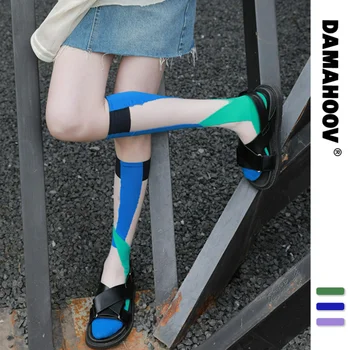 DAMAHOOV Оригинальная серия Linkup с кристаллами из телячьей кожи Ins, Модные летние ультратонкие хлопковые носки из стекла и шелка Tide для женщин
