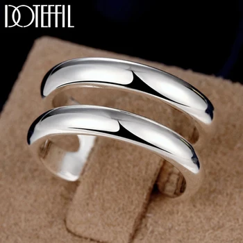 DOTEFFIL Стерлинговое Серебро 925 Пробы, двойная гладкая линия, парное кольцо для женщины, мужчины, Свадебные украшения для Помолвки