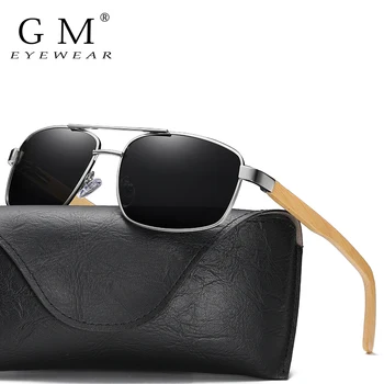GM Поляризованные солнцезащитные очки Мужские Женские Зеркальные Солнцезащитные очки для вождения, очки в металлической оправе, UV400, деревянные ножки солнцезащитных очков