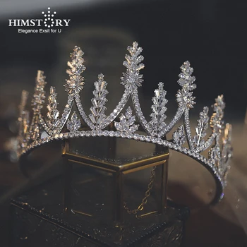 HIMSTORY Высококачественная корона из кубического циркония, Свадебная тиара, Свадебная повязка на голову с фианитами, вечерние украшения для головы