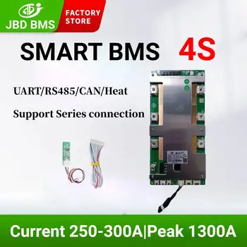 JBD Smart BMS 4S Lifepo4 300A Литиевая плата 4S 250A 12V Balance Board BMS С функцией нагрева UART RS485 CAN BT 3NTC Для электровелосипеда