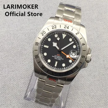 LARIMOKER 40 мм, черный, белый циферблат, NH34A (GMT), автоматические мужские часы, Юбилейный браслет, Сапфировое стекло
