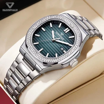 Mark Fairwhale Мужские Роскошные наручные часы с бриллиантами, Фирменные Классические Деловые часы Для мужчин, Подарочные Водонепроницаемые Светящиеся часы 5620