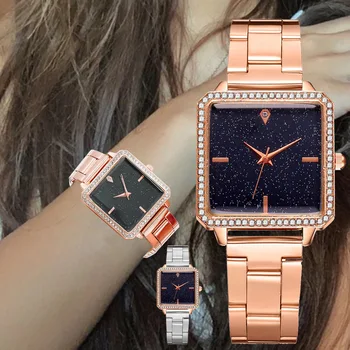 Montre Femme Undefined Новые женские часы из нержавеющей стали с квадратным бриллиантом, светящиеся часы, подарочные женские часы, Роскошные фирменные часы