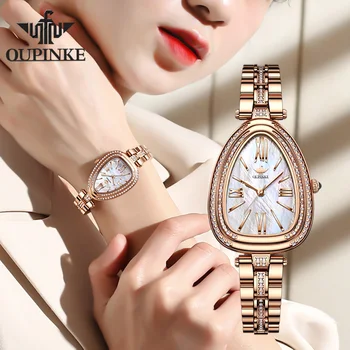 OUPINKE Роскошные часы для женщин Сапфировый кристалл, Водонепроницаемые кварцевые часы-браслет от Лидирующего бренда, подарок Девушкам, Дамам Relogio Feminino