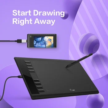UGEE M708 V3 Графический планшет для рисования 10X6 Дюймовые Цифровые планшеты-ручки с 8 Ярлыками 8192 Уровней, Совместимые с Android Windows