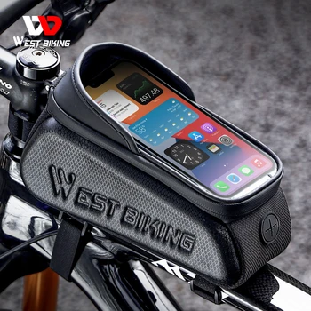 WEST BIKING Велосипедная сумка с верхней трубкой, сумка для телефона с сенсорным экраном, Водонепроницаемая Сумка для Шоссейного велосипеда EVA, держатель для инструментов, Аксессуары для MTB