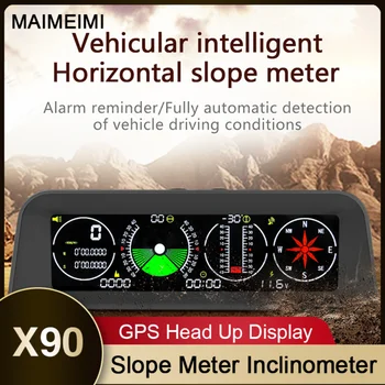 X90 GPS Цифровой Спидометр с Головным Дисплеем, Измеритель Наклона Автомобиля, Инклинометр, МИЛЬ/ч, км/Ч, Автомобильный Компас, Измеритель Широты, Долготы, Высоты