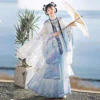 Yourqipao Благородная Принцесса Ханьфу Древнее Китайское Платье со Стоячим Воротником в стиле Династии Мин с Диагональными Лацканами и Вышивкой