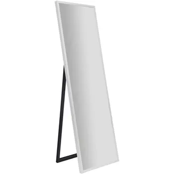 Белое напольное отдельно стоящее зеркало в рамке с подставкой 16 