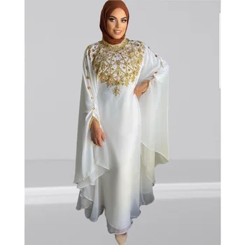 Белый Королевский Дубайский кафтан, Абайя, Африканское расшитое бисером арабское вечернее платье с цветочным рисунком, европейские и американские модные тенденции