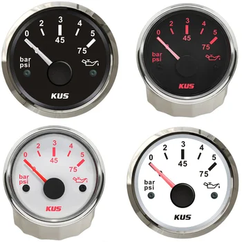Бесплатная доставка KUS 52 мм Указатели давления масла 0-5Bar или 0-75Psi Измерители давления масла с подсветкой для автомобиля, лодки, яхты