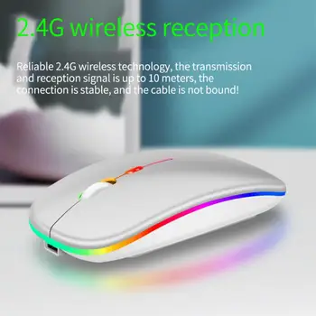 Беспроводная мышь RGB Перезаряжаемая мышь Беспроводная компьютерная бесшумная мышь Эргономичная игровая мышь со светодиодной подсветкой для портативных ПК