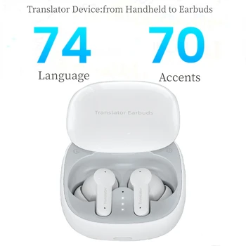 Беспроводные наушники-переводчики BT Наушники с микрофонами, чехол для зарядки, 4 режима, поддержка перевода в режиме реального времени на 74 языках