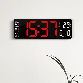 Большие светодиодные цифровые настенные часы с дистанционным управлением, Отображение температуры, даты, недели, Настольные часы с памятью, настенные Двойные электронные будильники