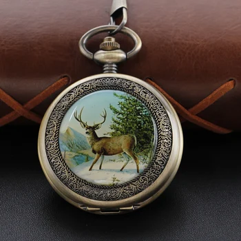 Бронзовый узор Лося Унисекс, Модные Римские цифровые механические карманные часы в стиле стимпанк, Мужское ожерелье, подвеска с цепочкой, подарок
