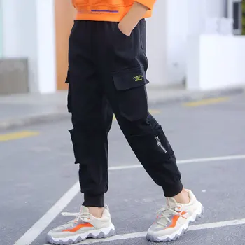 Весенне-осенние повседневные брюки для мальчиков, Брюки-карго, Новинка 2023 года, хлопковые корейские спортивные брюки для отдыха с карманами, одежда