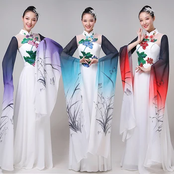 Дамы янко танцуют в китайском стиле, женский костюм ханьфу, классический танец, танцевальная одежда, одежда хмонгов