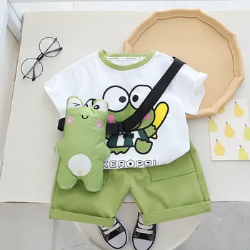 Детская одежда, Детский костюм, летний детский костюм из двух предметов с короткими рукавами и рисунком крокодила, костюм с короткими рукавами и брюками из мультфильма