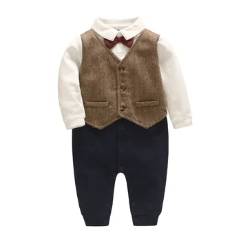 Детская одежда, Хит продаж 2019, детская рубашка с галстуком на День рождения, Джентльменский Детский комбинезон, костюм для ползания