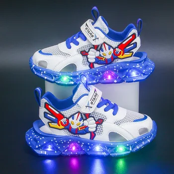 Детские спортивные сандалии с подсветкой для мужчин 2023, летние новые сандалии для мальчиков, детская пляжная обувь с сеткой, выдолбленная