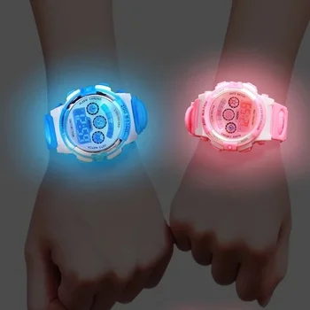 Детские электронные часы с цветным светящимся циферблатом, водонепроницаемые многофункциональные светящиеся будильники, часы для мальчиков и девочек