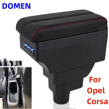 Для автомобиля Opel Corsa, коробка для подлокотников, детали интерьера, Центральное содержимое автомобиля С выдвижным отверстием для чашки, большое пространство, Двухслойный USB DOMEN