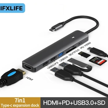 Док-станция IFXLIFE Type-c HDMI 4K HD USB-c 7-в-1 концентратор для ноутбука Конвертер