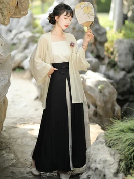 Женская короткая рубашка Hanfu Song-Made, Улучшенная юбка-слинг с тремя трубками, Повседневный элемент Qin-Han