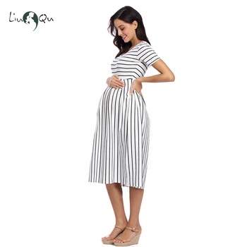 Женские платья для беременных в полоску с коротким рукавом, Повседневная летняя одежда для беременных длиной до колен, Облегающее платье для беременных с рюшами