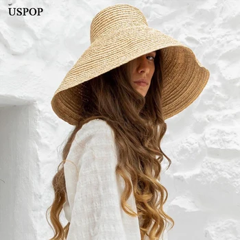 Женские соломенные шляпы USPOP, солнцезащитные шляпы с очень большими полями, конические пляжные шляпы из рафии, женские летние шляпы