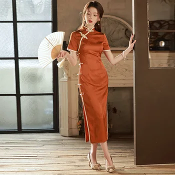 Женский Чонсам 2023, Весенний Новый Китайский стиль, Молодежный Стиль, Простой и Элегантный Красный Повседневный костюм Qipao Tang, платье Hanfu Для женщин