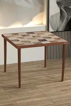 Журнальный столик в деревенском стиле, высококачественный Травертин, натуральное дерево 62x62cm, орех, декоративный журнальный столик