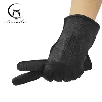 Зимние водонепроницаемые и ветрозащитные перчатки с сенсорным экраном, теплые спортивные перчатки с рисунком из оленьей кожи, трехниточные рукавицы, сшитые вручную