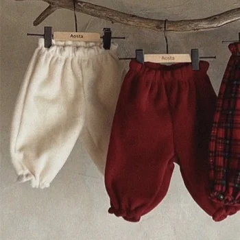 Зимние детские штаны в винтажном стиле, красные клетчатые штаны для новорожденных, Фестиваль, Рождество, Новый год