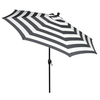 Зонт для патио Better Homes & Gardens Outdoor 9 ' Ibiza в полоску с круглой рукояткой Премиум-класса