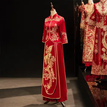 Изысканный Цветок Феникса С Вышивкой Cheongsam В Китайском Стиле, Элегантное Свадебное Платье Невесты, Свадебный Костюм Для Пары китайская одежда