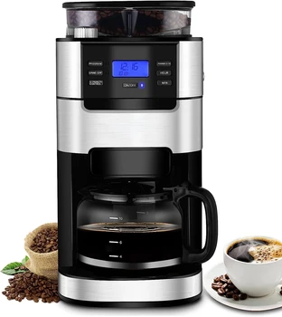 Капельная кофеварка, Автоматическая кофемашина для приготовления кофе со встроенной кофемолкой, Программируемым режимом таймера и функцией поддержания температуры,