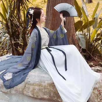 Китайский народный танцевальный костюм, женская традиционная одежда Ханфу, Древнее женское платье Династии Тан, Восточное платье Феи