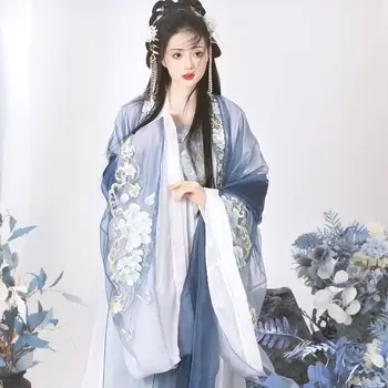 Китайское платье Hanfu, женское платье с древней традиционной вышивкой Hanfu, женский костюм Феи для косплея, летнее платье, синее Hanfu для женщин